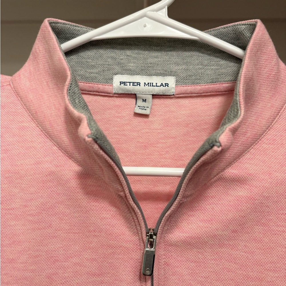 Peter Millar Soft Pink and Gray Quarter-Zip